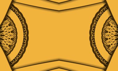 Mandala kahverengi süslemeli sarı renkli arkaplan ve metin için yer