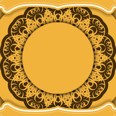 Metin altında tasarım için soyut kahverengi süslemeli sarı renkli arkaplan