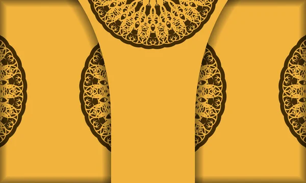 Жовтий Фон Вінтажним Коричневим Візерунком Простір Тексту — стоковий вектор
