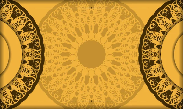 Achtergrond Gele Kleur Met Mandala Bruin Patroon Plaats Onder Tekst — Stockvector