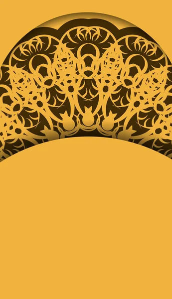 Желтый Фон Индийскими Коричневыми Орнаментами Место Текста — стоковый вектор