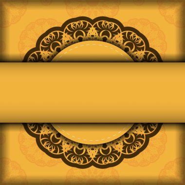 Sarı broşür ve tipografi için hazırlanan Yunan kahverengi desenli selamlama broşürü.