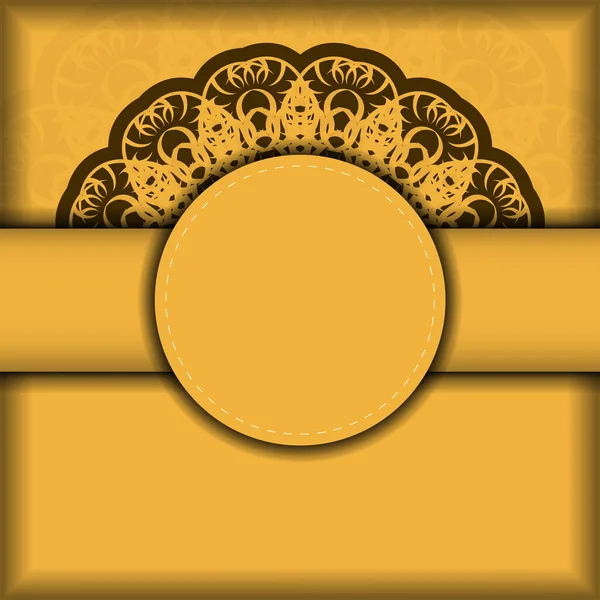 Вітальна Брошура Жовтого Кольору Абстрактним Коричневим Орнаментом Підготовленим Типографії — стоковий вектор