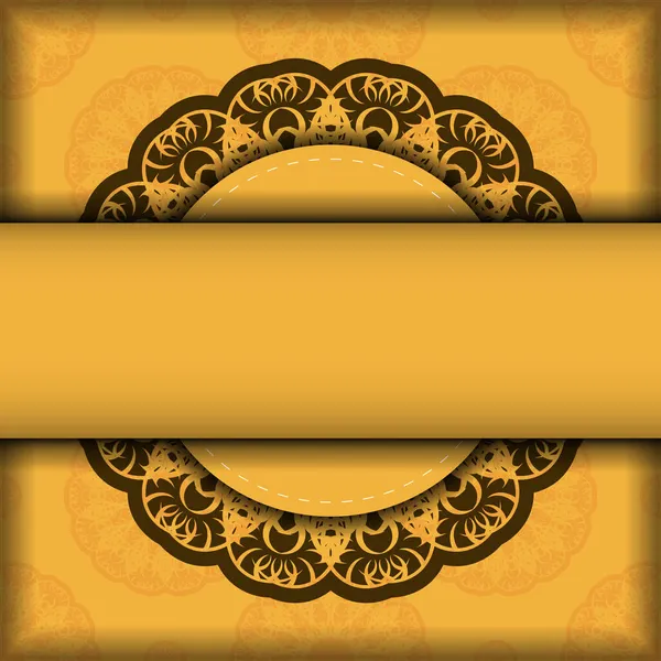 Sarı broşür ve tipografi için hazırlanan Yunan kahverengi desenli selamlama broşürü.