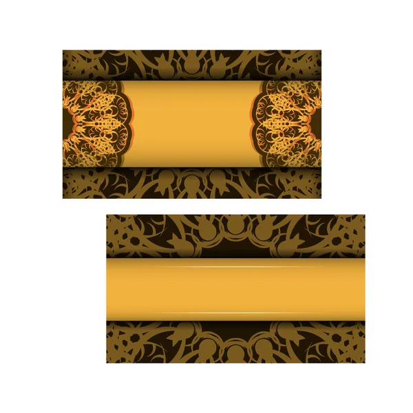 Gratulationsbroschüre Gelber Farbe Mit Indischem Braunem Ornament Für Ihr Design — Stockvektor