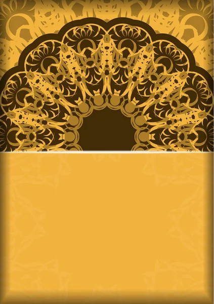 Поздравительная Брошюра Желтого Цвета Коричневым Орнаментом Вашего Бренда — стоковый вектор