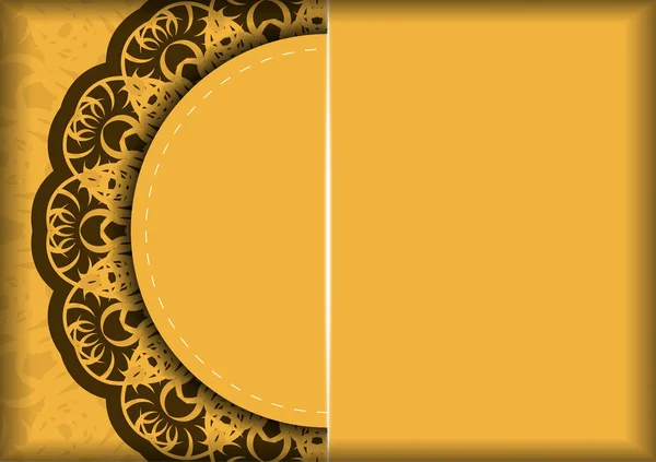 Привітання Брошура Жовтим Кольором Індійськими Коричневими Прикрасами Приготовані Типографії — стоковий вектор