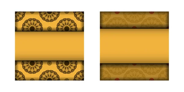 Foglio Congratulazioni Colore Giallo Con Ornamento Marrone Annata Sue Congratulazioni — Vettoriale Stock