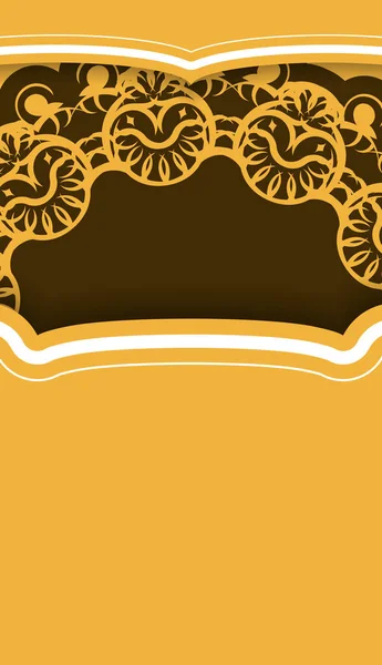 インドの茶色のパターンとロゴスペースと黄色の背景 — ストックベクタ