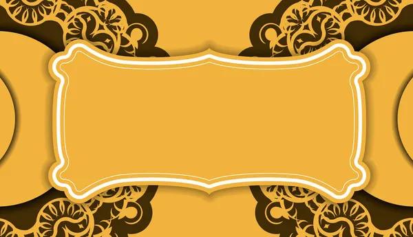Желтый Фон Винтажным Коричневым Орнаментом Логотипом — стоковый вектор