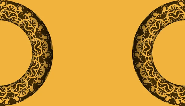 Fondo Amarillo Con Adornos Marrones Indios Espacio Logotipo — Archivo Imágenes Vectoriales