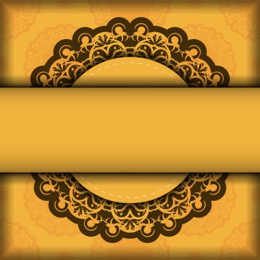 Tebrik etmek için sarı renkli ve soyut kahverengi süslemeli tebrik broşürü..