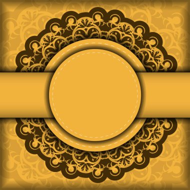 Tasarımınız için soyut kahverengi süslemeli sarı renkli tebrik broşürü.