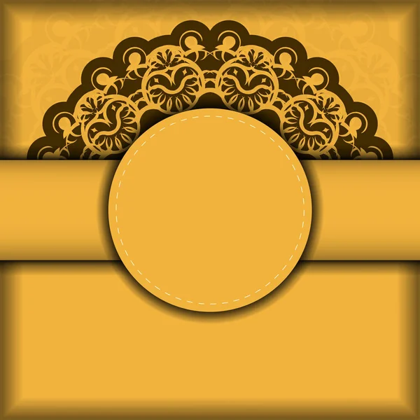 Sarı renkli tebrik broşürü. Tebrik etmek için soyut kahverengi desenli..