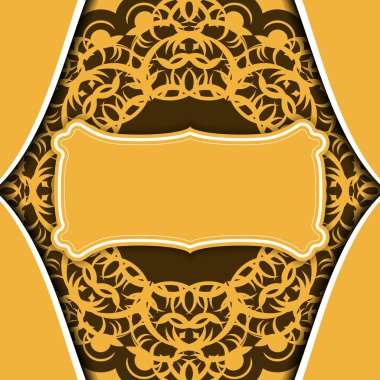 Mandala kahverengi desenli sarı renkli arkaplan ve logo veya metin için yer