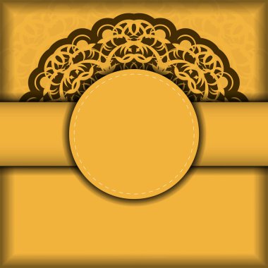 Tasarımınız için mandala kahverengi desenli sarı renkli kartpostal.