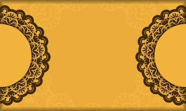 Latar Belakang Kuning Dengan Pola Mandala Coklat Dan Tempat Bawah - Stok Vektor