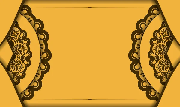 Fondo Color Amarillo Con Patrón Marrón Mandala Para Diseño Bajo — Archivo Imágenes Vectoriales