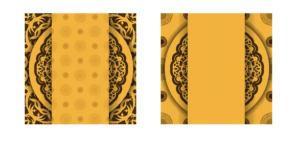 Modelo Cartão Postal Cor Amarela Com Ornamento Marrom Vintage Para —  Vetores de Stock