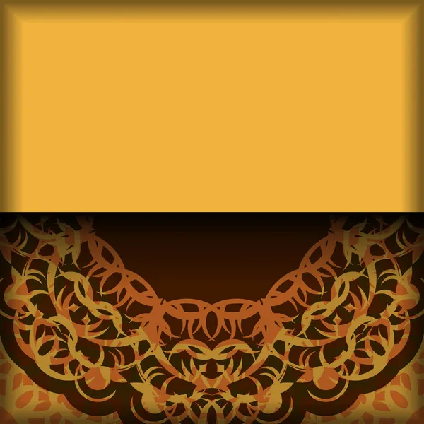 Καρτ Ποστάλ Κίτρινο Χρώμα Καφέ Mandala Μοτίβο Για Συγχαρητήριά Σας — Διανυσματικό Αρχείο