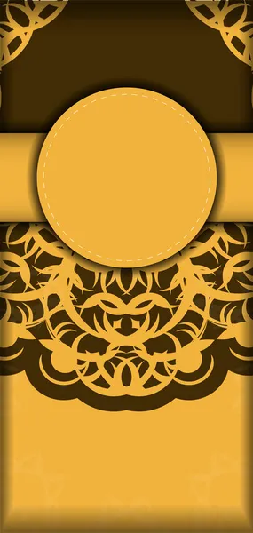 Шаблон Листівки Жовтого Кольору Абстрактним Коричневим Візерунком Ваших Привітань — стоковий вектор