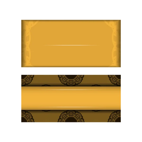 Шаблон Открытки Желтого Цвета Абстрактным Коричневым Узором Вашего Дизайна — стоковый вектор