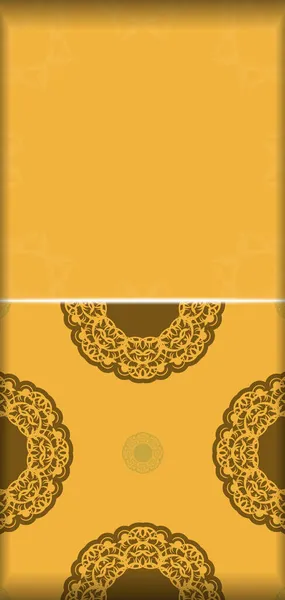 Шаблон Листівки Жовтого Кольору Абстрактним Коричневим Візерунком Вашого Бренду — стоковий вектор