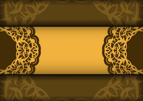 Šablona Pohlednice Žluté Barvě Abstraktním Hnědým Ornamentem Vaší Gratulaci — Stockový vektor