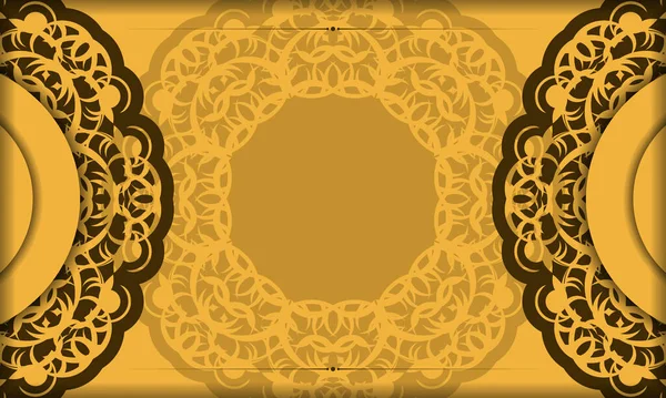 Hintergrund Gelber Farbe Mit Vintage Braunem Ornament Für Design Unter — Stockvektor