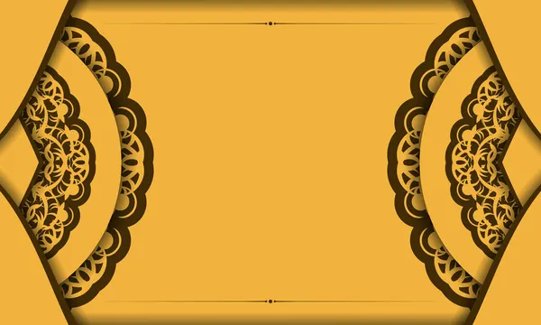 Banner Amarillo Con Patrón Marrón Vintage Colocar Debajo Texto — Vector de stock