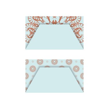 İş yeriniz için mercan süsü mandala ile deniz mavisi renkli kartvizit..