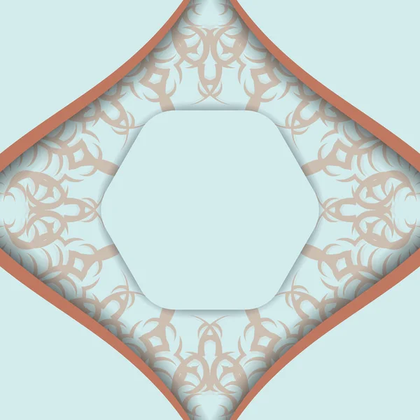 Открытка Аквамарин Винтажным Коралловым Орнаментом Готова Печати — стоковый вектор