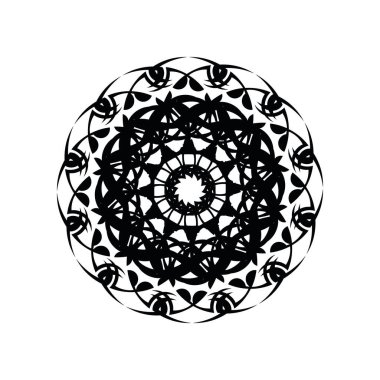 Mandala yuvarlak. Siyah ve beyaz doğuya özgü desen. Etnik motif. Boyama. Dövme şablonu, kına süsü. Psikedelik vektör.