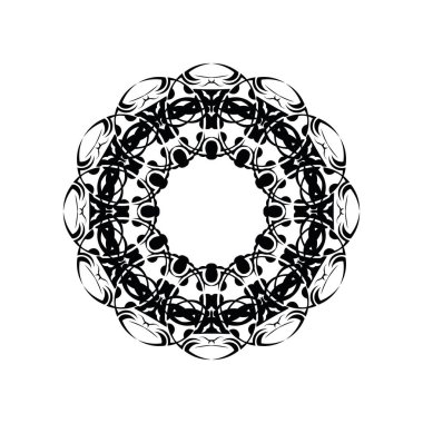 Mandala yuvarlak. Siyah ve beyaz doğuya özgü desen. Etnik motif. Boyama. Dövme şablonu, kına süsü. Psikedelik vektör.