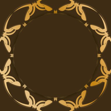 Tasarımınız için mandala altın desenli kahverengi tebrik kartı.
