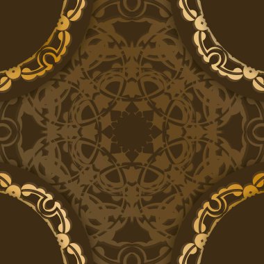 Tebrik etmek için kahverengi renkli broşür ve mandala altın süsü..