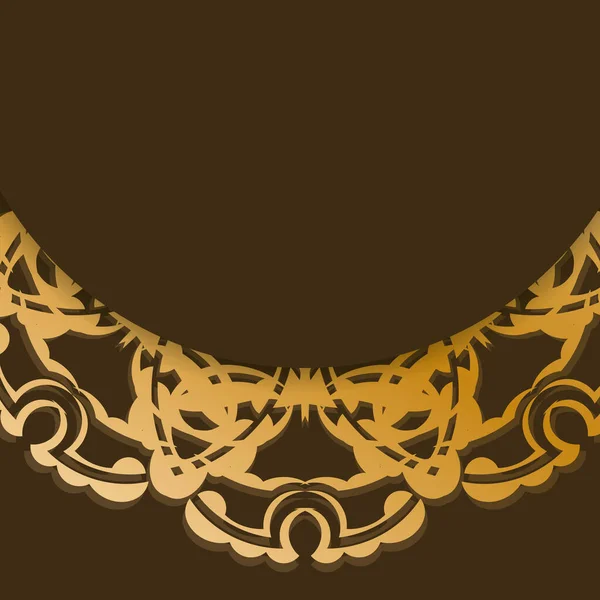 Folleto Color Marrón Con Adornos Oro Griego Para Diseño — Vector de stock