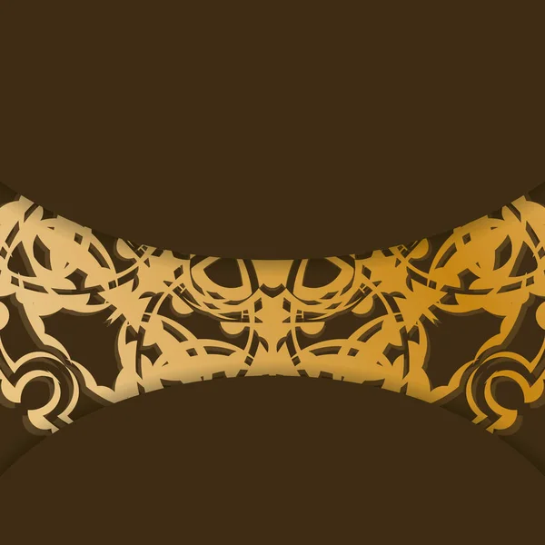 Листок Коричневом Греческим Золотым Узором Готов Печати — стоковый вектор