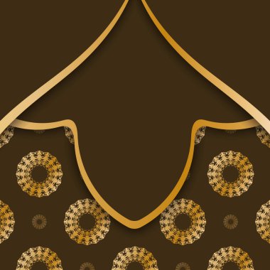 Kahverengi broşür ve klasik altın süslemeler basılmaya hazır..