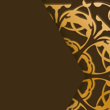 Kahverengi kartpostalda tipografi için hazırlanmış altın süsler var..