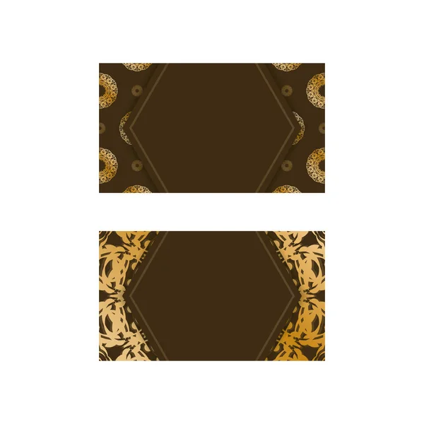 Visitekaartje Template Bruine Kleur Met Griekse Gouden Ornamenten Voor Bedrijf — Stockvector