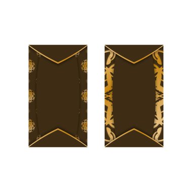 Markanız için altın desenli kahverengi kartvizit şablonu.