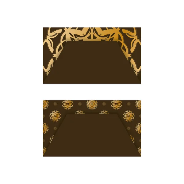Шаблон Візитки Коричневого Кольору Вінтажними Золотими Прикрасами Вашого Бренду — стоковий вектор
