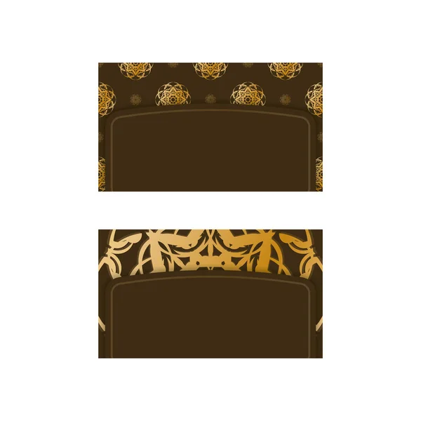 Visitekaartsjabloon Bruine Kleur Met Vintage Gouden Ornamenten Voor Contacten — Stockvector
