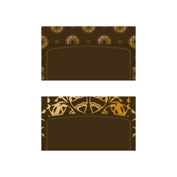 Визитная Карточка Коричневого Цвета Золотым Орнаментом Мандала Ваших Контактов — стоковый вектор
