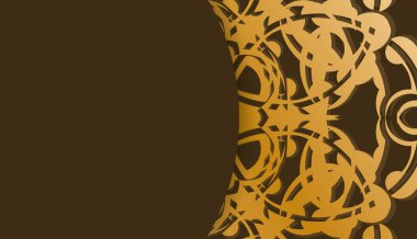 Logo altında tasarım için mandala altın desenli kahverengi arkaplan