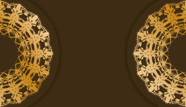 Logo veya metin altında tasarım için Yunan altın süslemeli kahverengi pankart