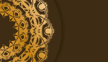 Logo tasarımı için Yunan altın süslemeleri olan kahverengi pankart