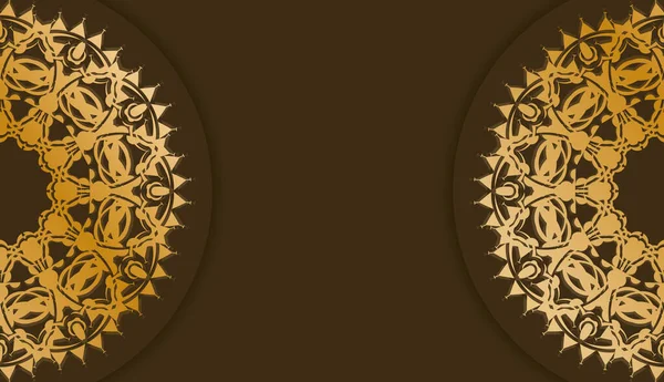 Fondo Color Marrón Con Lujoso Patrón Oro Espacio Para Texto — Vector de stock