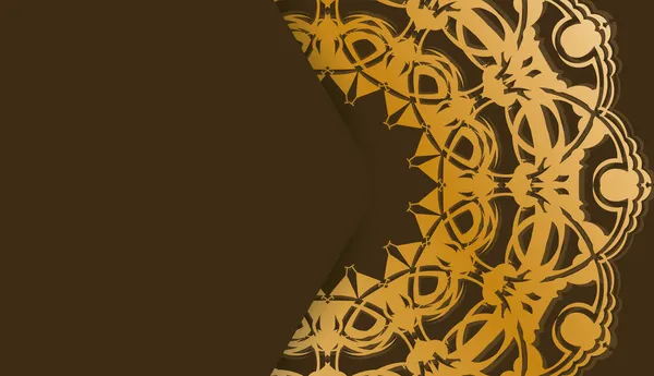 Brązowy Sztandar Antycznymi Złotymi Ozdobami Miejscem Logo Lub Tekst — Wektor stockowy